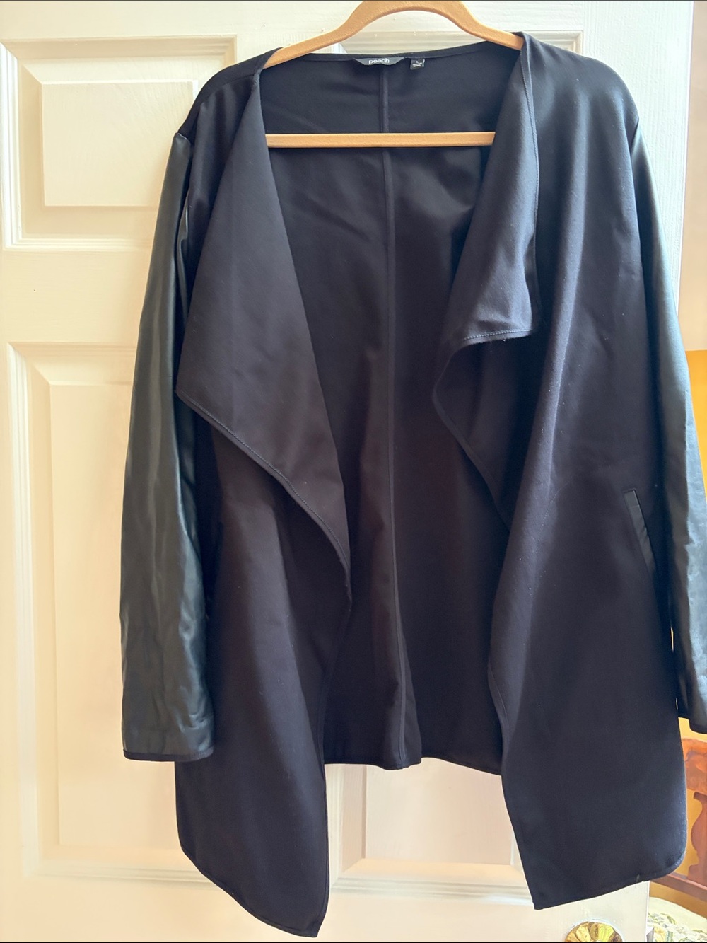 Black Draped Open-Front Women's Coat